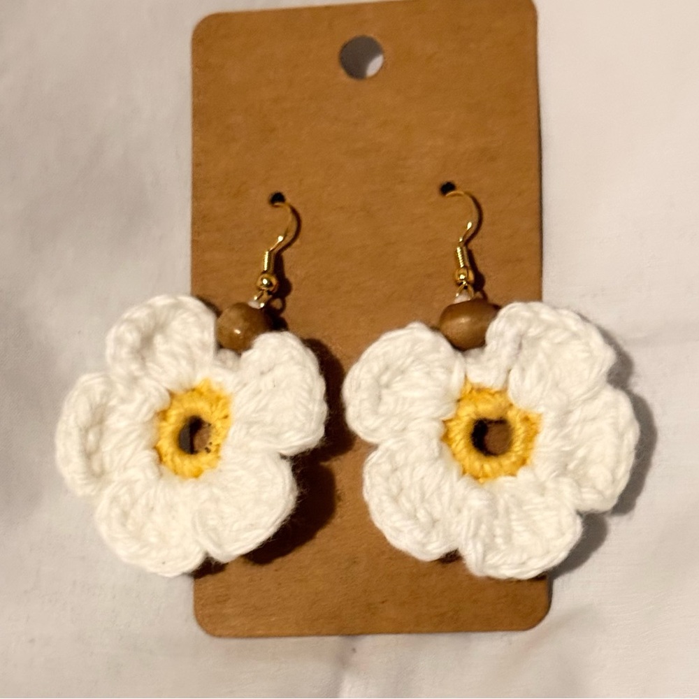Handcrafted White and Yellow Flower Earrings